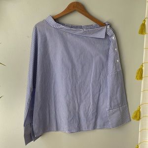 Off Shoulder Collared Blouse with Shoulder Buttons